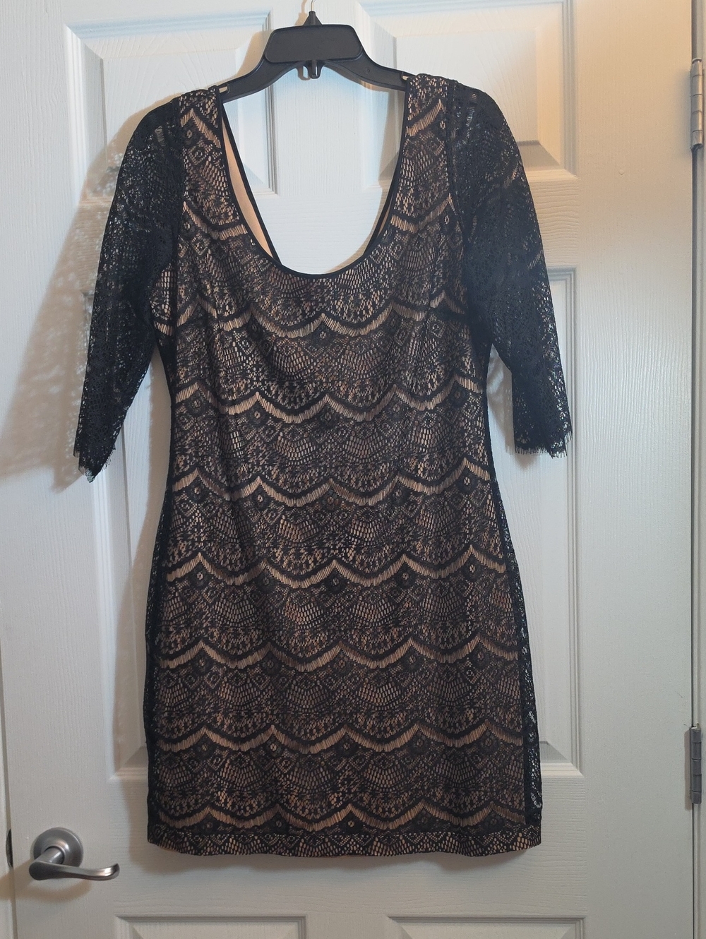 Guess Black Lace Overlay Sheath Dress - Nude Lining